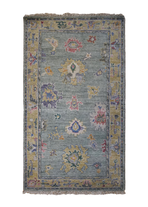 A34251 Oriental Rug Indian Handmade Area Transitional 3'2'' x 5'2'' -3x5- Green Yellow Gold Oushak Design