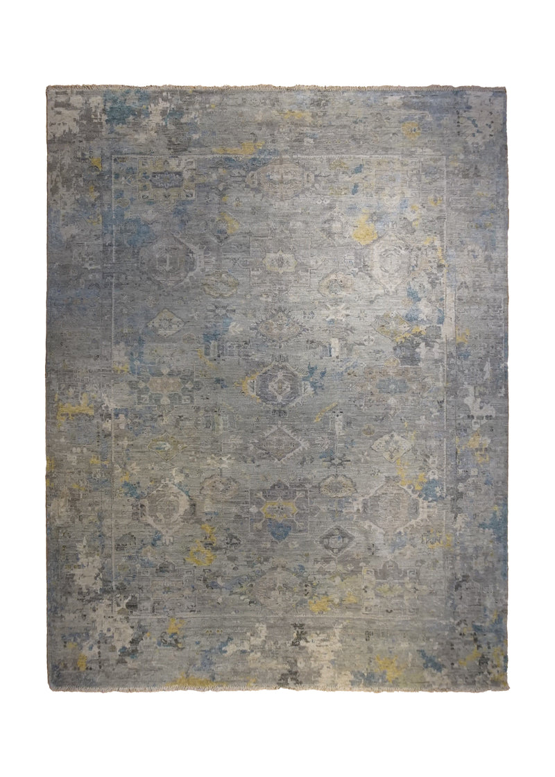 A34255 Oriental Rug Indian Handmade Area Transitional Neutral 9'2'' x 11'9'' -9x12- Whites Beige Yellow Gold Erased Kazak Design