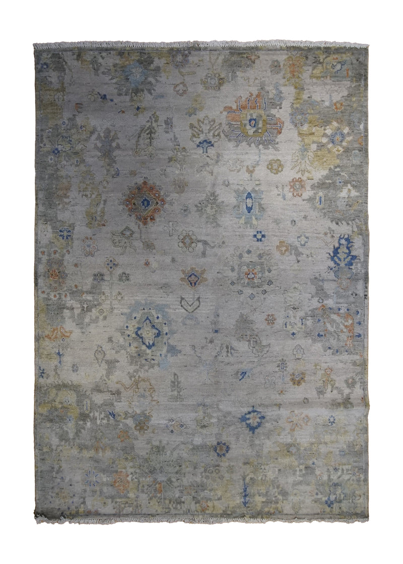 A34257 Oriental Rug Indian Handmade Area Transitional Neutral 6'1'' x 8'10'' -6x9- Whites Beige Yellow Gold Oushak Design