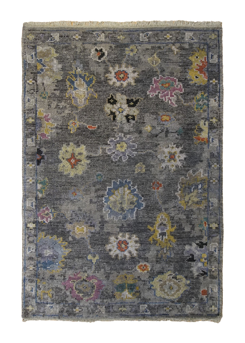 A34259 Oriental Rug Indian Handmade Area Transitional 4'0'' x 5'10'' -4x6- Gray Yellow Gold Distressed Oushak Design