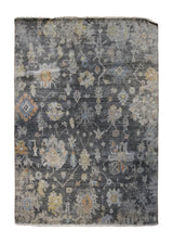 A34261 Oriental Rug Indian Handmade Area Transitional 6'2'' x 8'11'' -6x9- Black Gray Erased Oushak Design