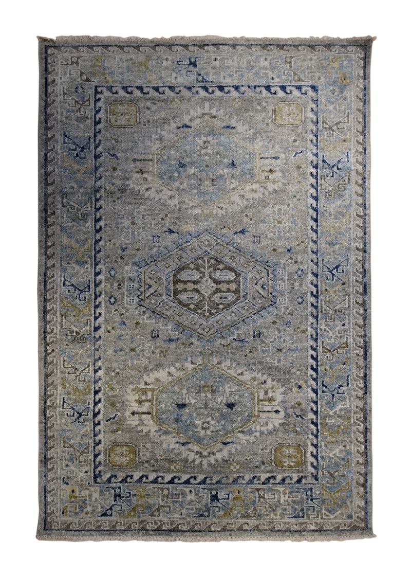 A34264 Oriental Rug Indian Handmade Area Transitional 6'2'' x 9'2'' -6x9- Whites Beige Blue Khotan Design