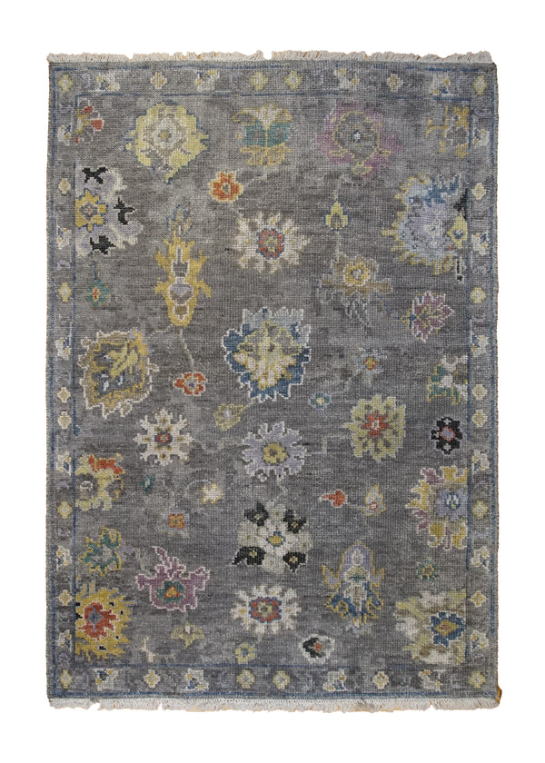 A34266 Oriental Rug Indian Handmade Area Transitional 4'12'' x 6'11'' -5x7- Gray Yellow Gold Oushak Design