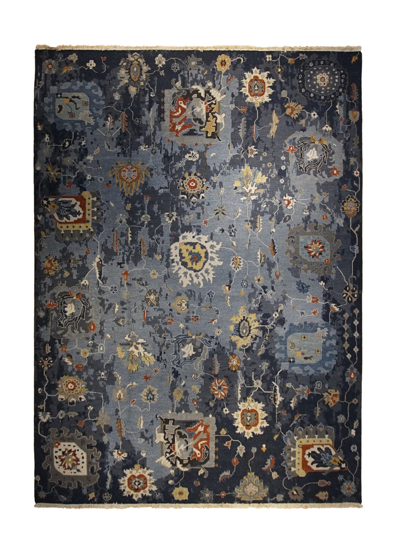 A34273 Oriental Rug Indian Handmade Area Transitional 9'10'' x 13'8'' -10x14- Blue Gray Soumak Oushak Design