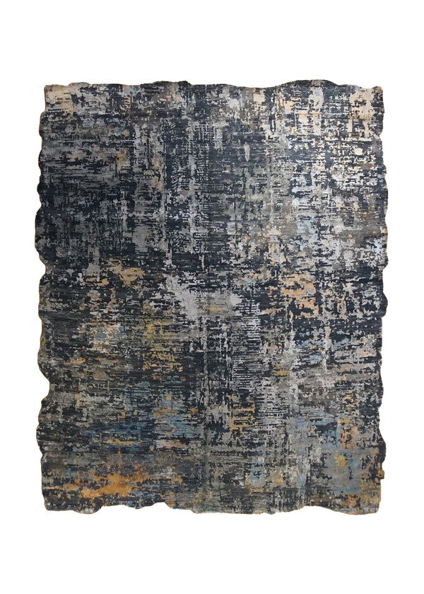 A34274 Oriental Rug Indian Handmade Area Modern 7'12'' x 9'11'' -8x10- Gray Abstract Splatter Wavy Edge Design