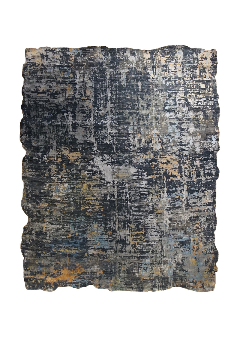 A34274 Oriental Rug Indian Handmade Area Modern 7'12'' x 9'11'' -8x10- Gray Abstract Splatter Wavy Edge Design