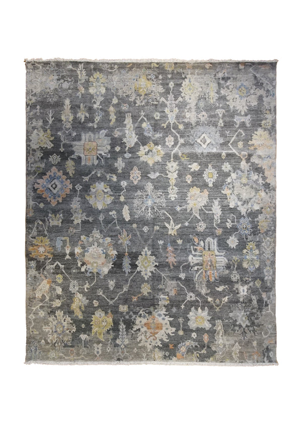 A34275 Oriental Rug Indian Handmade Area Transitional 7'12'' x 9'10'' -8x10- Gray Oushak Erased Design