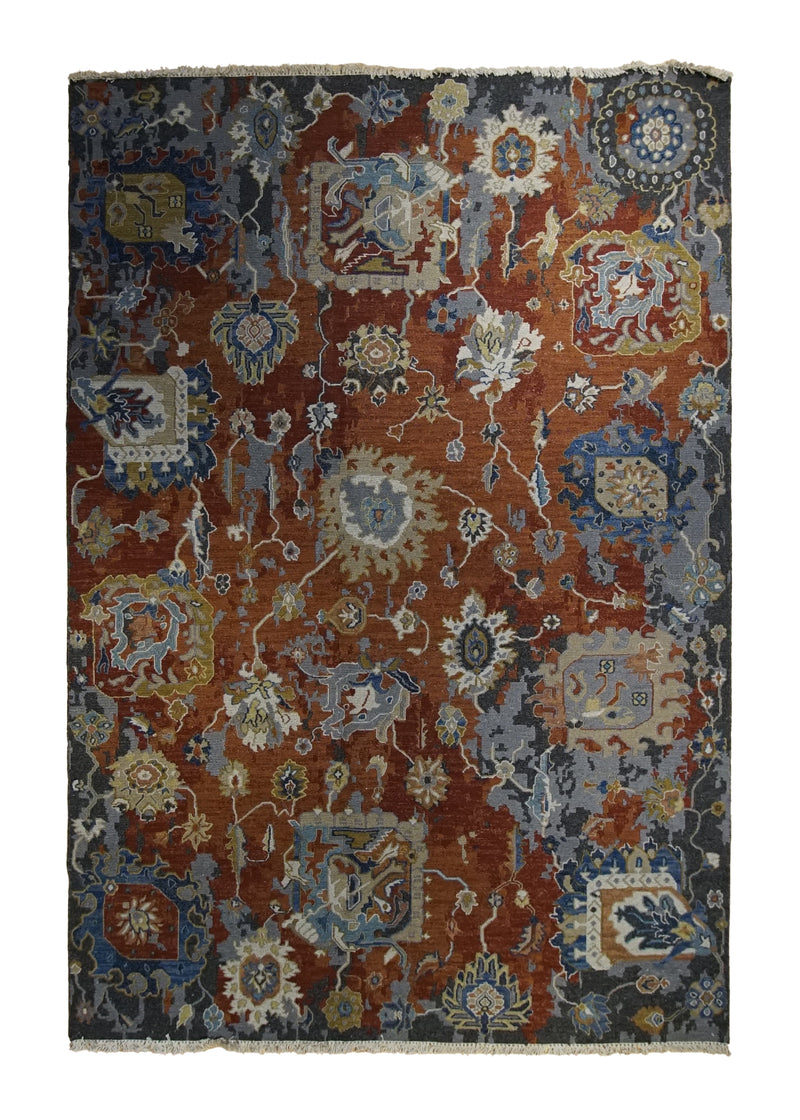A34278 Oriental Rug Indian Handmade Area Transitional 5'10'' x 8'10'' -6x9- Red Soumak Oushak Design