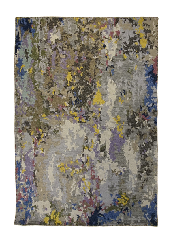 A34288 Oriental Rug Indian Handmade Area Modern 4'0'' x 6'0'' -4x6- Gray Purple Yellow Gold Abstract Splatter Design