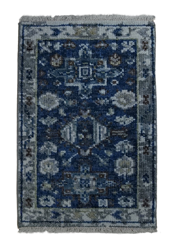 A34303 Oriental Rug Indian Handmade Area Transitional Tribal 2'0'' x 3'0'' -2x3- Gray Blue Geometric Kazak Design