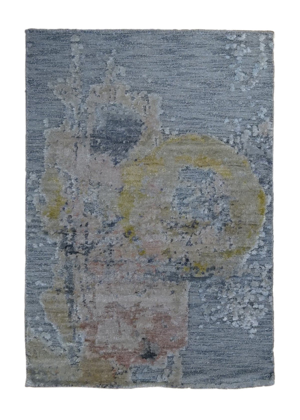 A34304 Oriental Rug Indian Handmade Area Modern 2'0'' x 3'0'' -2x3- Yellow Gold Whites Beige Abstract Splatter Design