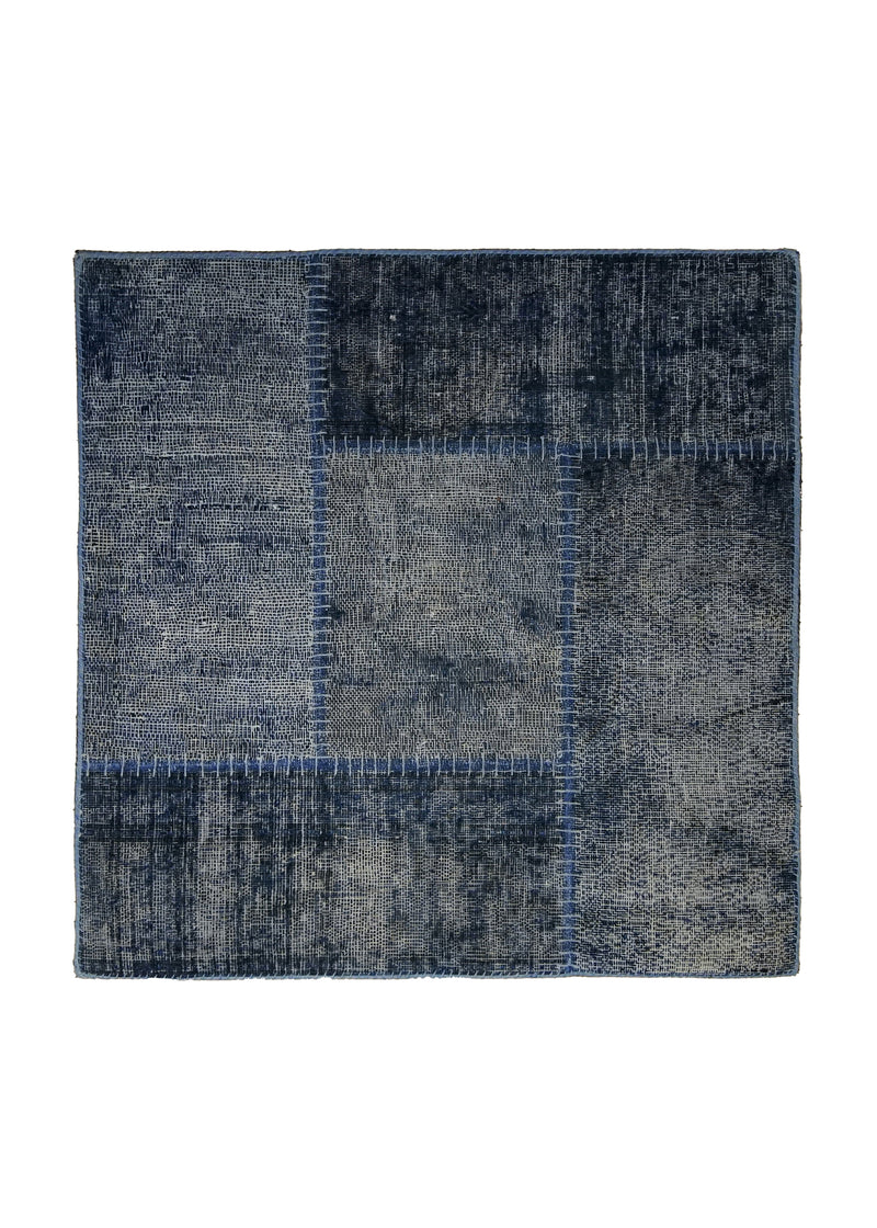 A34309 Persian Rug Handmade Square Antique Vintage 2'7'' x 2'7'' -3x3- Blue Distressed Patchwork Design