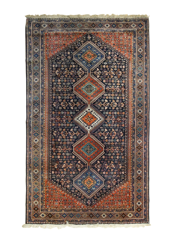 A34321 Persian Rug Yalameh Handmade Area Tribal 4'11'' x 8'3'' -5x8- Red Blue Geometric Design