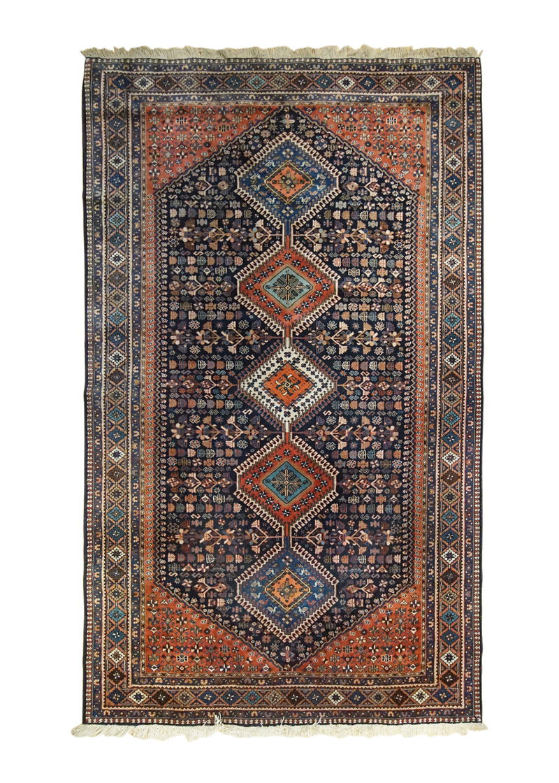 A34321 Persian Rug Yalameh Handmade Area Tribal 4'11'' x 8'3'' -5x8- Red Blue Geometric Design