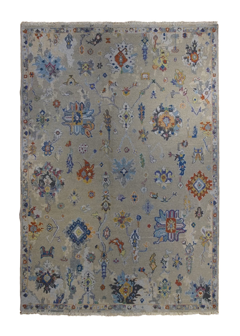 A34334 Oriental Rug Indian Handmade Area Transitional 6'1'' x 9'0'' -6x9- Whites Beige Blue Soumak Oushak Design