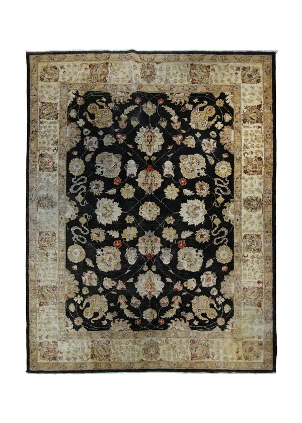 A34336 Oriental Rug Pakistani Handmade Area Transitional 6'3'' x 7'11'' -6x8- Whites Beige Black Antique Washed Floral Oushak Design