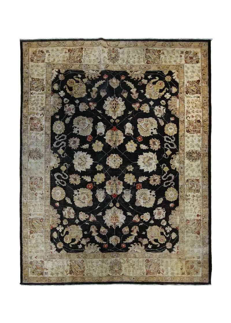 A34336 Oriental Rug Pakistani Handmade Area Transitional 6'3'' x 7'11'' -6x8- Whites Beige Black Antique Washed Floral Oushak Design