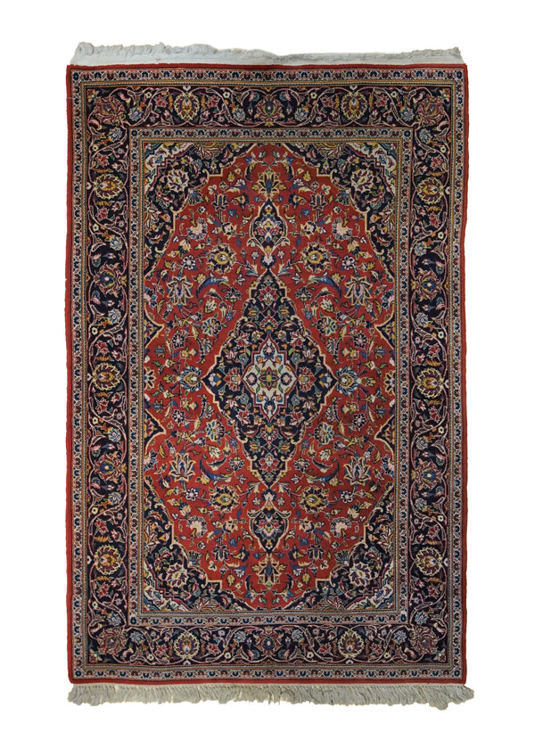 A34342 Persian Rug Kashan Handmade Area Traditional 4'6'' x 6'11'' -5x7- Red Floral Toranj Mehrab Design