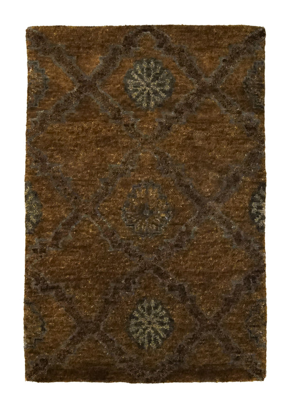 A34352 Oriental Rug Indian Handmade Area Transitional 2'0'' x 3'0'' -2x3- Brown Geometric Design