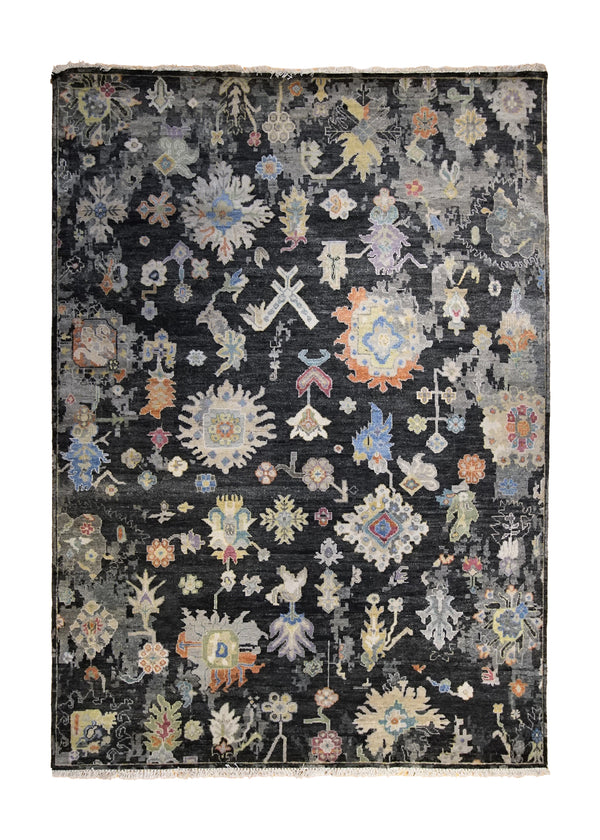 A34354 Oriental Rug Indian Handmade Area Transitional 5'12'' x 9'0'' -6x9- Black Oushak Design