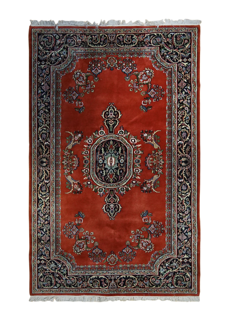 A34361 Oriental Rug Indian Handmade Area Transitional 5'7'' x 8'10'' -6x9- Red Open Floral Design