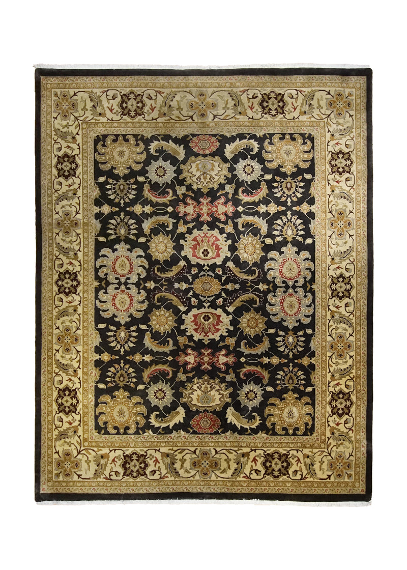 A34362 Oriental Rug Indian Handmade Area Transitional 7'8'' x 9'10'' -8x10- Black Yellow Gold Tea Washed Floral Jaipur Design