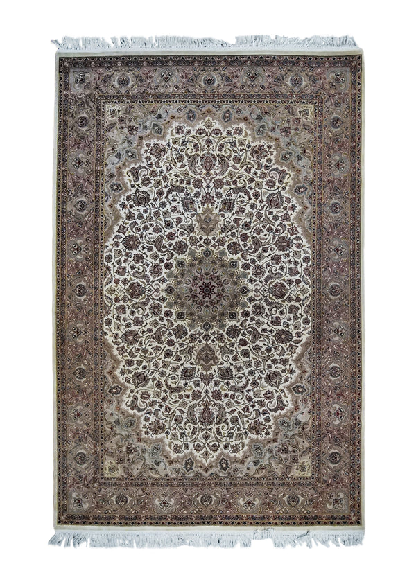 A34370 Oriental Rug Pakistani Handmade Area Traditional Neutral 4'8'' x 7'1'' -5x7- Whites Beige Floral Design