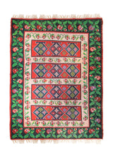 A34371 European Rug Handmade Area Traditional 7'4'' x 9'4'' -7x9- Green Red Floral Bessarabia Kilim Design
