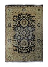 A34377 Oriental Rug Indian Handmade Area Transitional 4'0'' x 6'0'' -4x6- Green Black Tea Washed Floral Jaipur Design