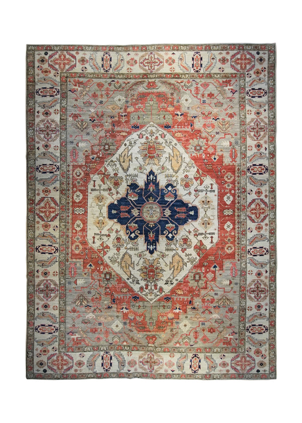 A34384 Oriental Rug Pakistani Handmade Area Transitional Tribal 10'3'' x 13'9'' -10x14- Red Geometric Heriz Design