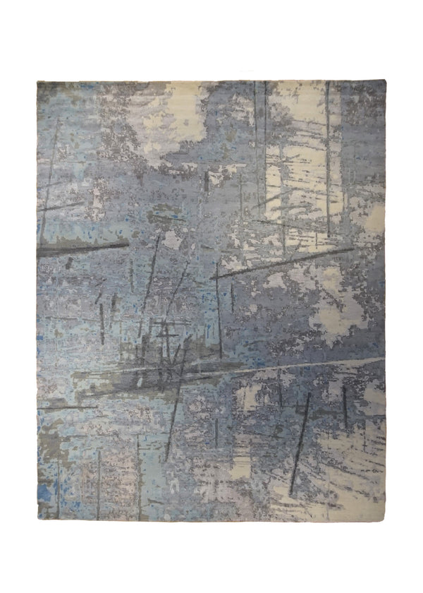 A34406 Oriental Rug Indian Handmade Area Modern Neutral 7'10'' x 9'10'' -8x10- Blue Gray Abstract Crackle Design