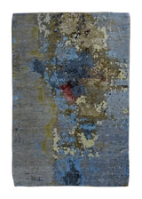 A34407 Oriental Rug Indian Handmade Area Modern 2'0'' x 2'11'' -2x3- Gray Blue Green Abstract Splatter Design