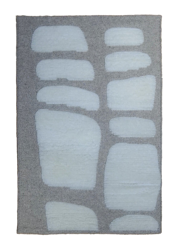 A34415 Oriental Rug Indian Handmade Area Modern Neutral 2'0'' x 3'0'' -2x3- Whites Beige High Low Pile Design