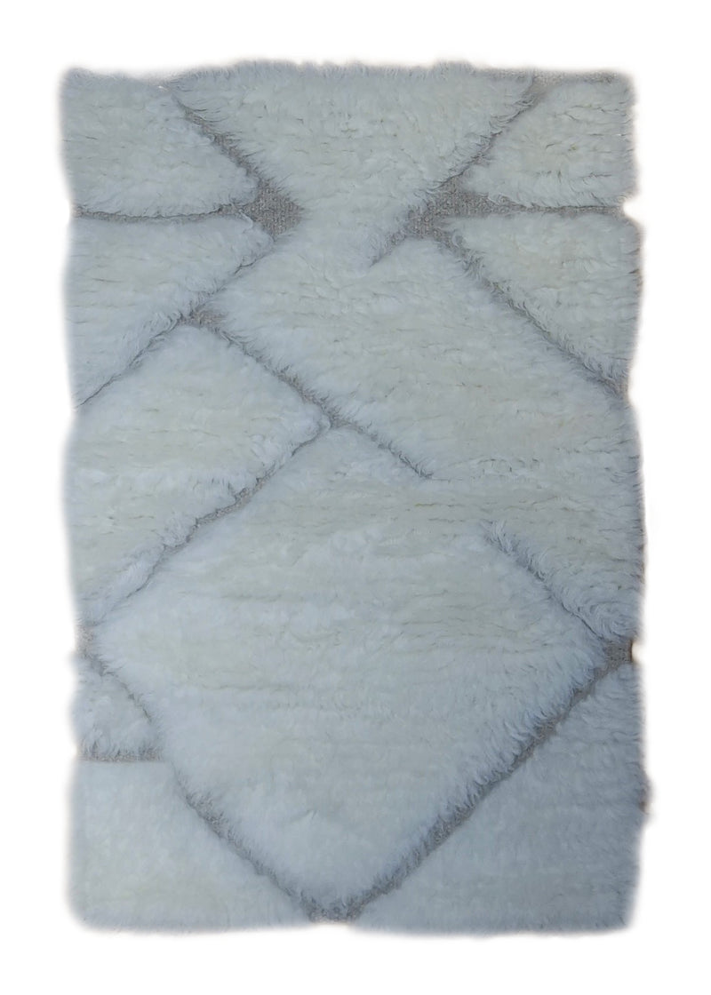 A34417 Oriental Rug Indian Handmade Area Modern Neutral 2'0'' x 3'0'' -2x3- Whites Beige Geometric Shag Moroccan Design