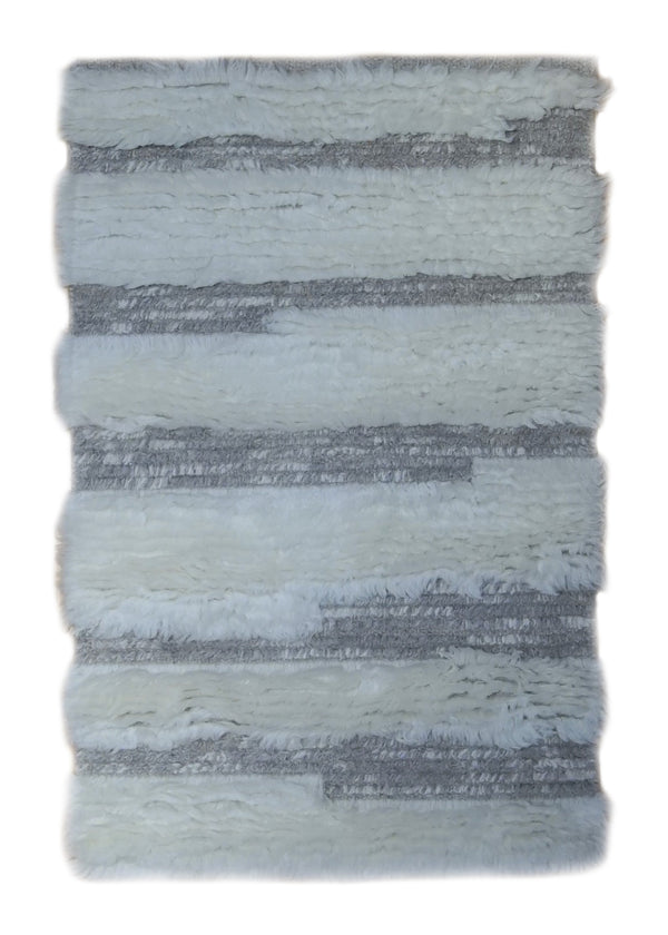 A34418 Oriental Rug Indian Handmade Area Modern Neutral 2'0'' x 3'0'' -2x3- Whites Beige Geometric Shag High Low Pile Moroccan Design