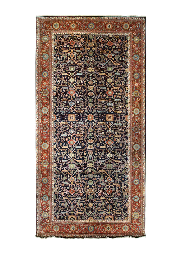 A34420 Oriental Rug Indian Handmade Area Traditional 7'12'' x 15'11'' -8x16- Red Black Geometric Mahal Design