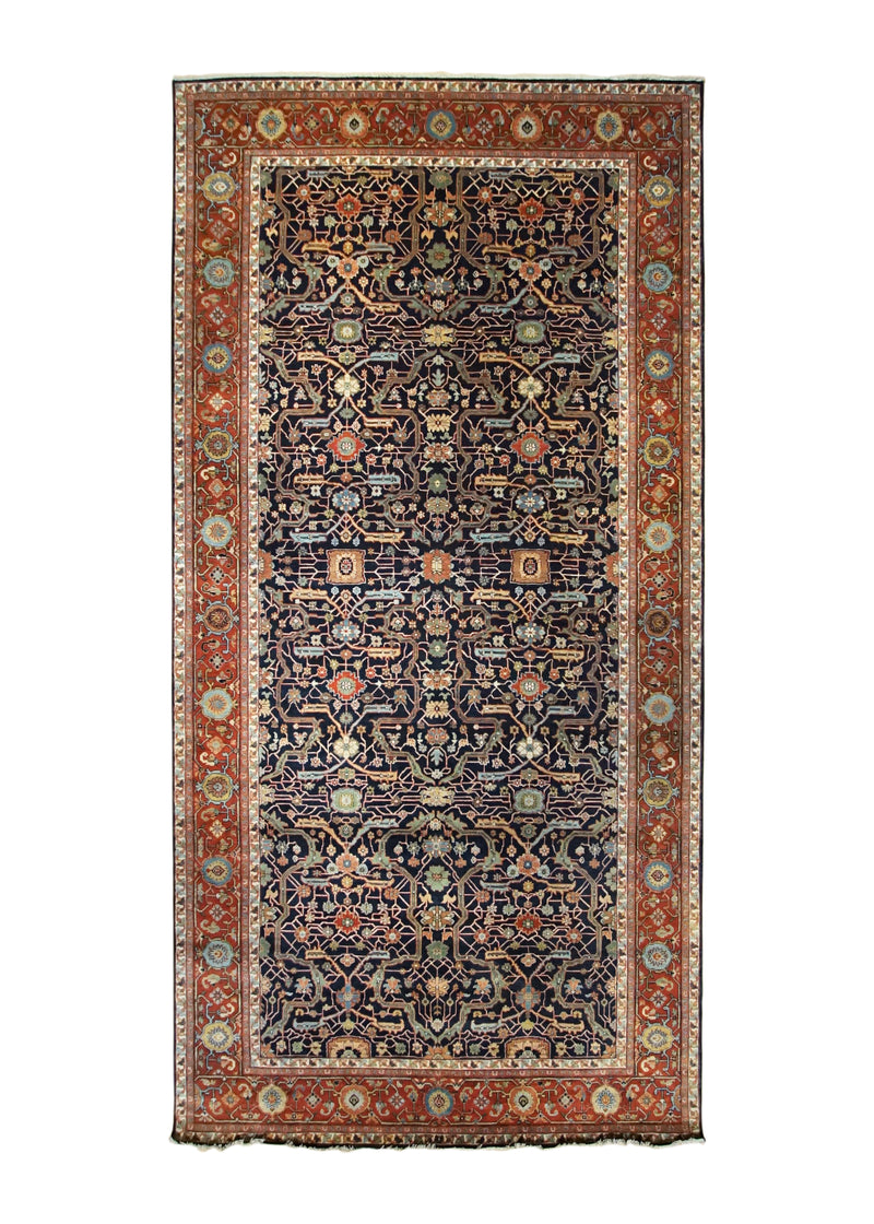 A34420 Oriental Rug Indian Handmade Area Traditional 7'12'' x 15'11'' -8x16- Red Black Geometric Mahal Design