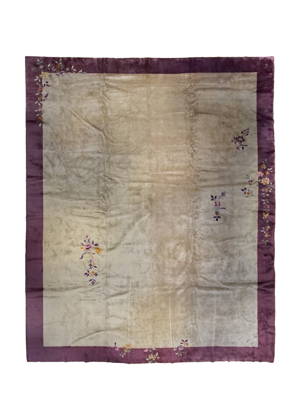 A34423 Oriental Rug Chinese Handmade Area Antique Traditional 12'9'' x 15'2'' -13x15- Purple Whites Beige Open Nichols Design