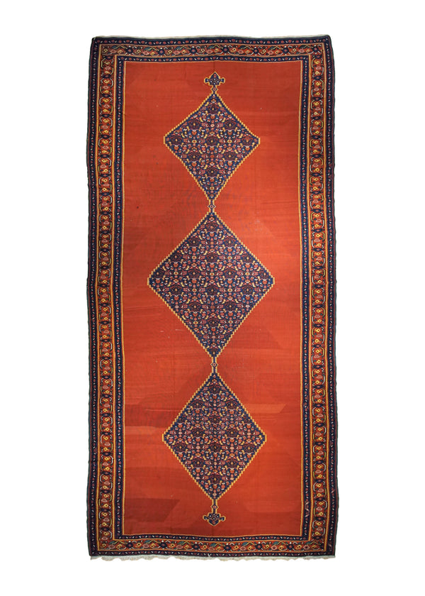 A34424 Persian Rug Bijar Handmade Area Runner Antique Traditional 9'5'' x 19'5'' -9x19- Red Geometric Herati Design