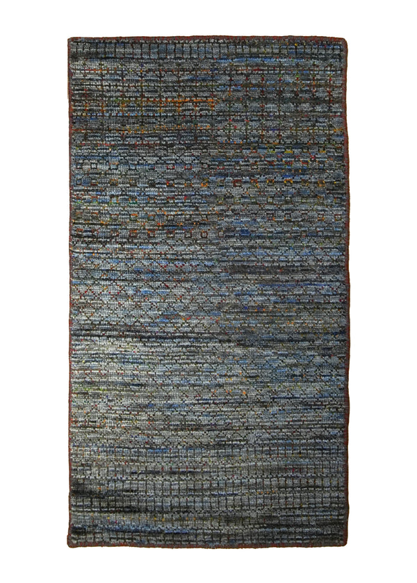 A34446 Oriental Rug Indian Handmade Area Modern 2'9'' x 4'9'' -3x5- Blue Gray Geometric Stripes Design