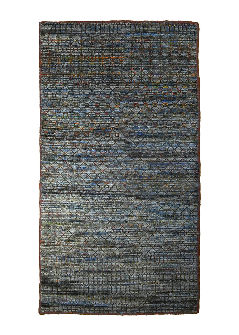 A34446 Oriental Rug Indian Handmade Area Modern 2'9'' x 4'9'' -3x5- Blue Gray Geometric Stripes Design