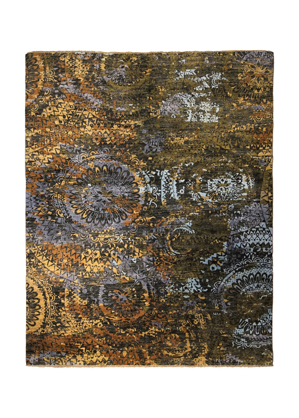A34465 Oriental Rug Pakistani Handmade Area Modern 7'9'' x 9'9'' -8x10- Green Yellow Gold Erased Geometric Design