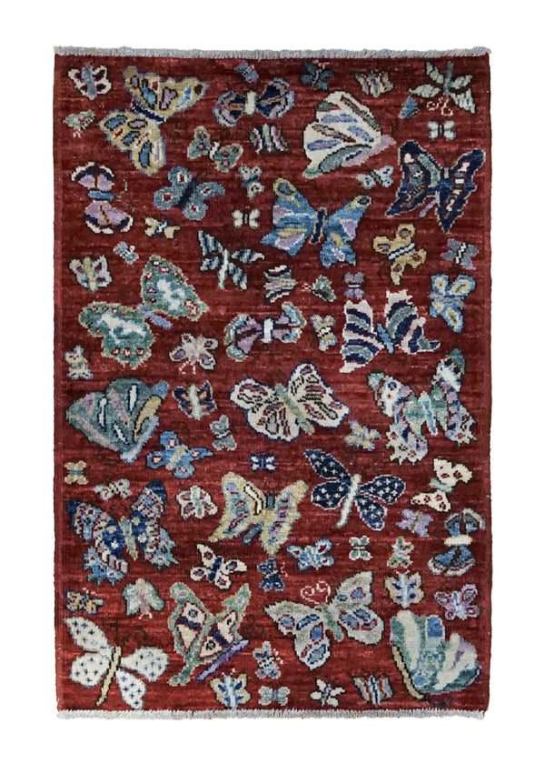 A34473 Oriental Rug Pakistani Handmade Area Transitional Tribal 2'1'' x 3'1'' -2x3- Red Open Pictorial Animals Gabbeh Design