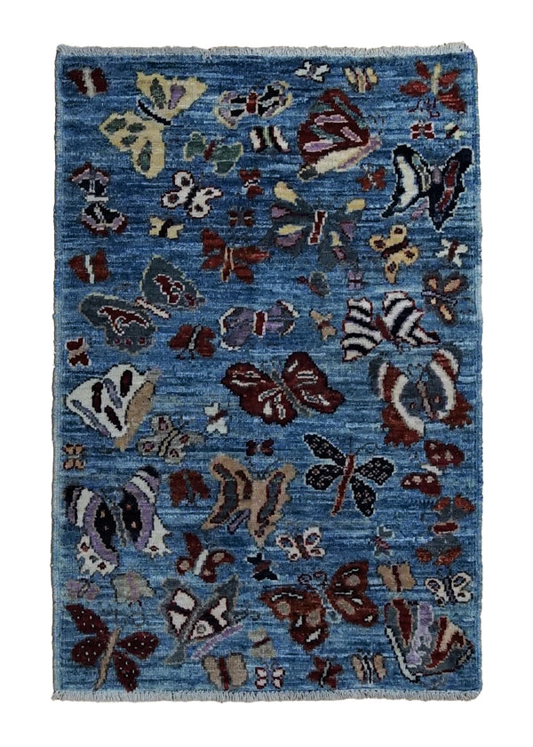 A34476 Oriental Rug Pakistani Handmade Area Transitional Tribal 2'1'' x 3'0'' -2x3- Blue Open Pictorial Animals Gabbeh Design