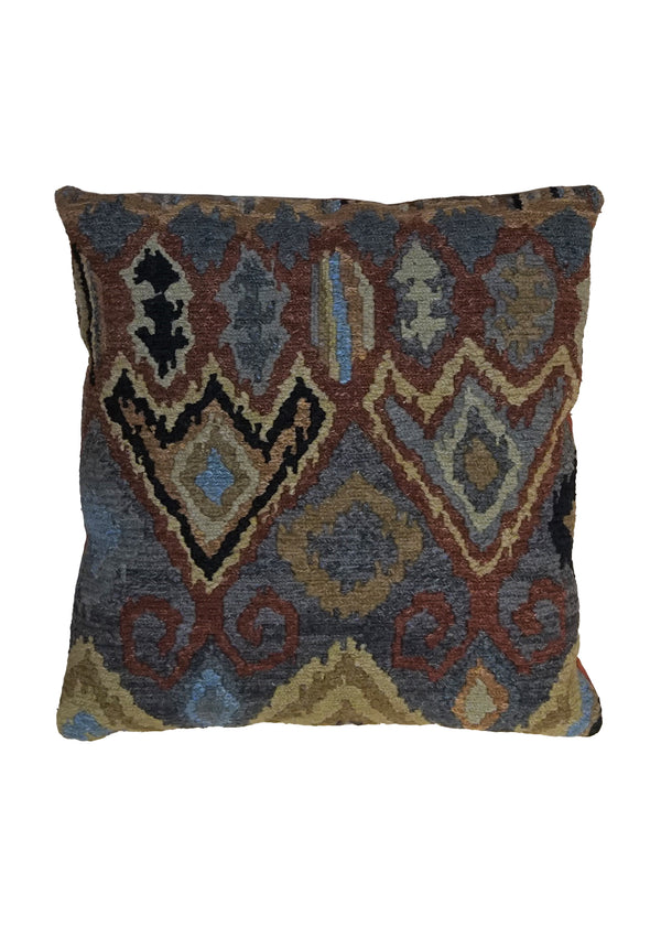 A34479 Oriental Rug Indian Handmade Pillow Modern 1'10'' x 1'10'' -2x2- Red Gray Soumak Abstract Design