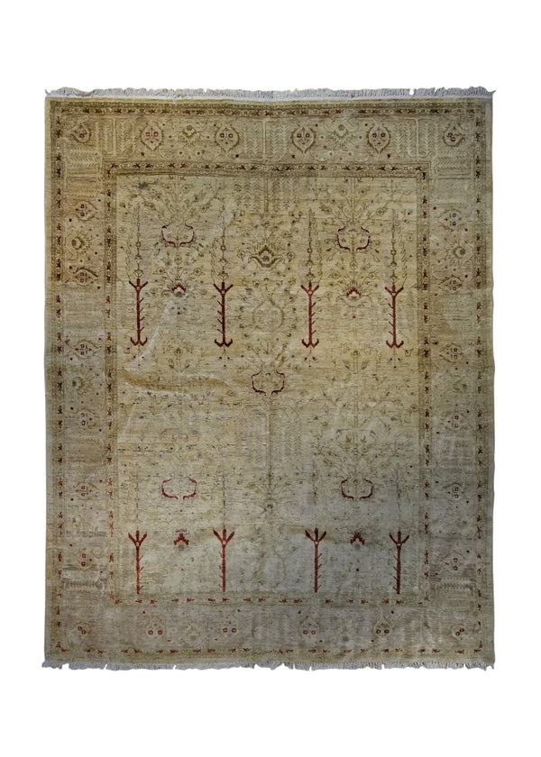 A34495 Oriental Rug Pakistani Handmade Area Transitional 7'11'' x 9'7'' -8x10- Whites Beige Antique Washed Tree of Life Design