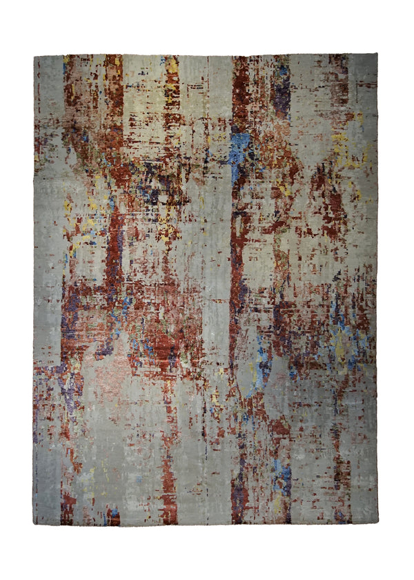 A34506 Oriental Rug Indian Handmade Area Modern 9'12'' x 14'0'' -10x14- Whites Beige Red Abstract Splatter Design