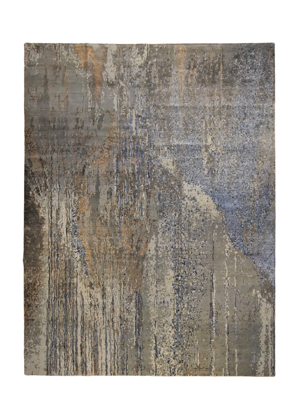 A34507 Oriental Rug Indian Handmade Area Modern Neutral 8'12'' x 12'0'' -9x12- Whites Beige Blue Orange Abstract Splatter Design