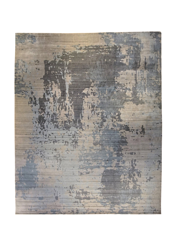 A34510 Oriental Rug Indian Handmade Area Modern Neutral 12'1'' x 15'2'' -12x15- Gray Whites Beige Blue Abstract Splatter Design