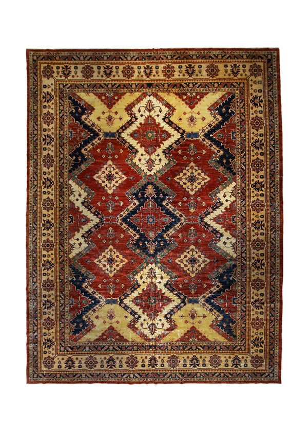 A34511 Oriental Rug Pakistani Handmade Area Transitional Tribal 13'7'' x 18'1'' -14x18- Red Yellow Gold Geometric Design